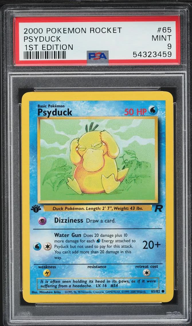 Psyduck 1st Edition, Rocket, PSA 9