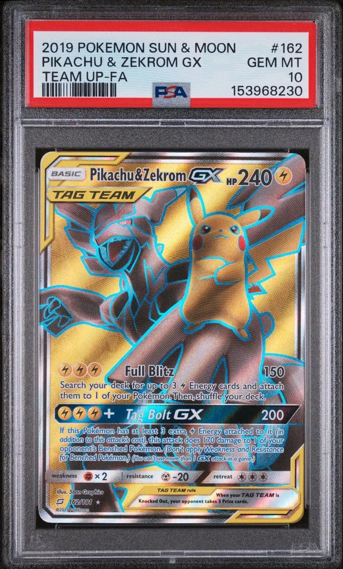 Pikachu & Zekrom GX, Sun & Moon Team Up, PSA 10