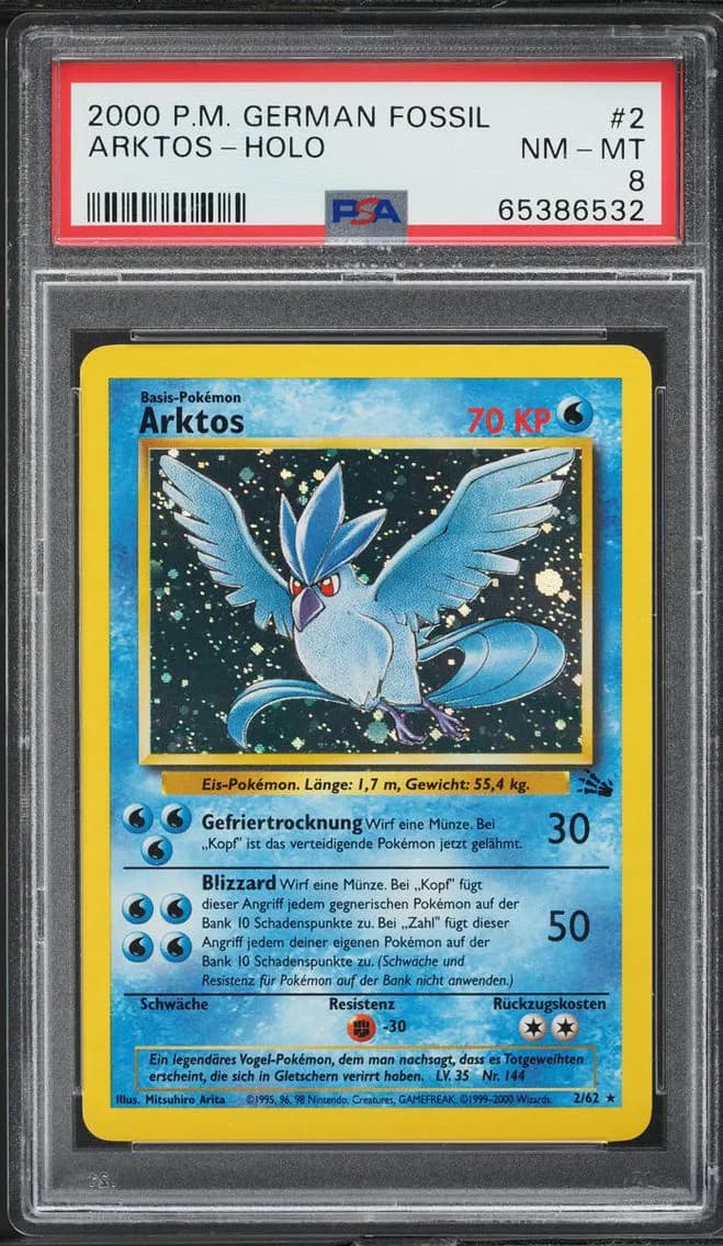 German Fossil Holo Articuno, German Fossil, PSA 8
