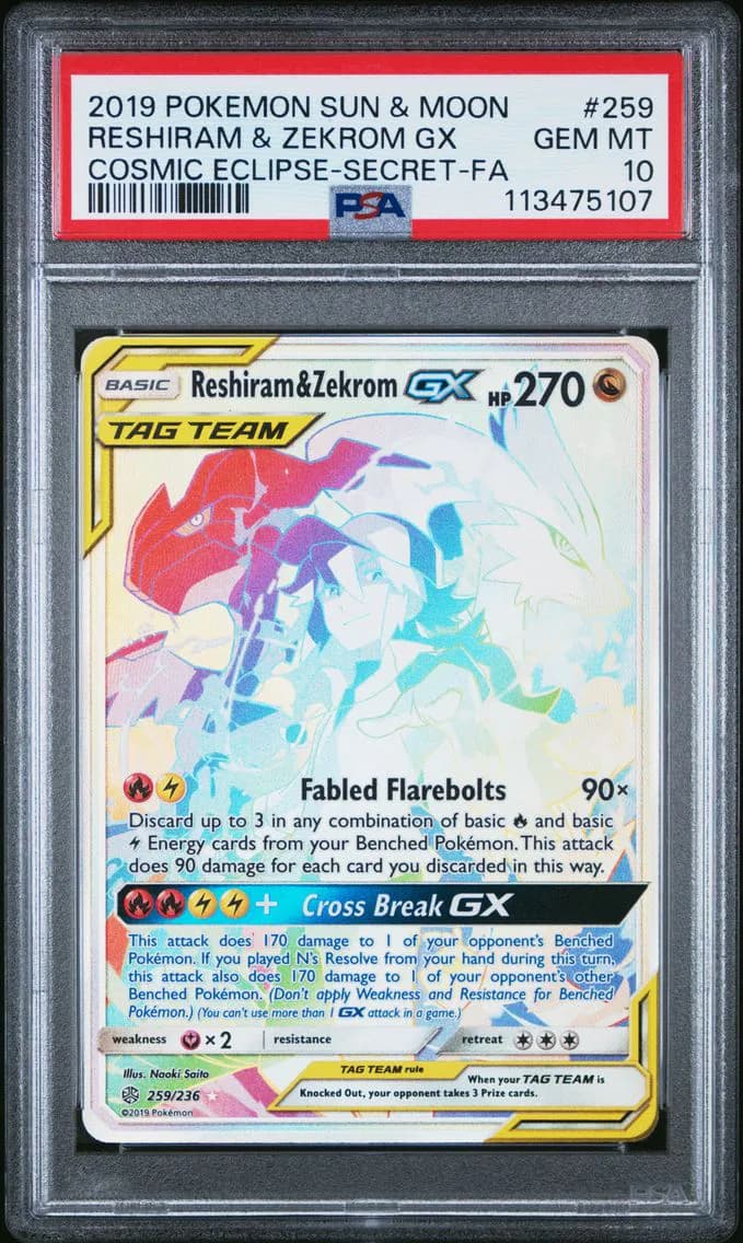 Reshiram & Zekrom GX, Sun & Moon Cosmic Eclipse, PSA 10