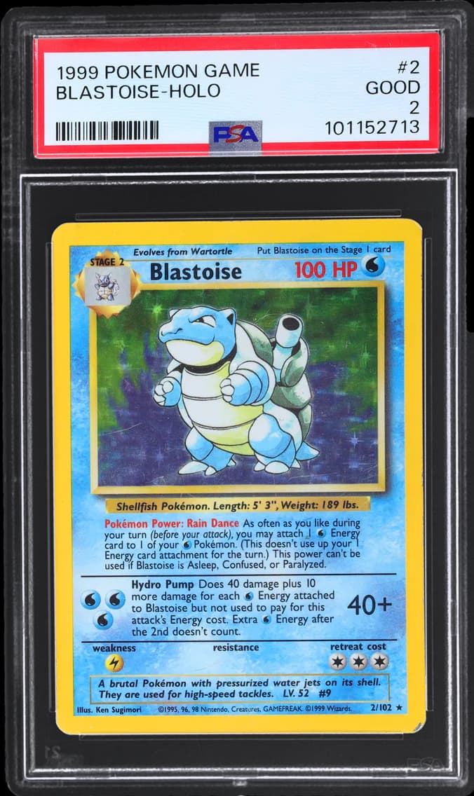 Base Set Holo Blastoise, Game, PSA 2