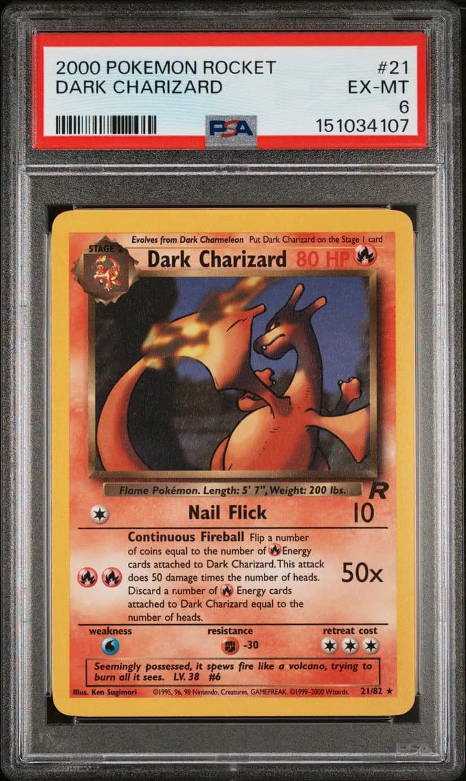 Dark Charizard, Rocket, PSA 6