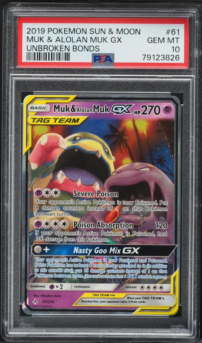 Muk & Alolan Muk GX, Sun & Moon Unbroken Bonds, PSA 10