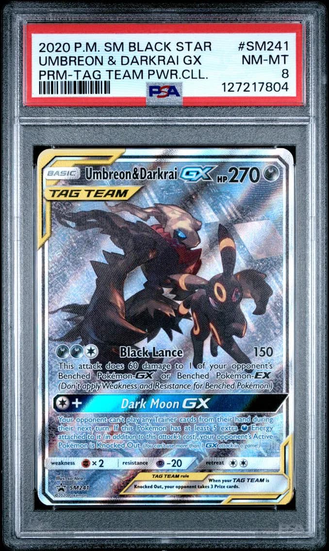 Umbreon & Darkrai GX, SM Black Star Promo, PSA 8
