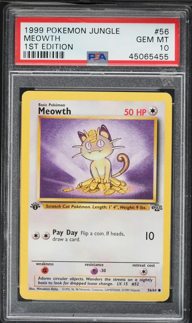 Meowth 1st Edition, Jungle, PSA 10