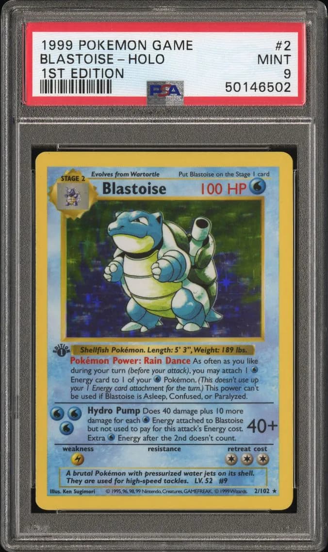 Blastoise-Holo 1st Edition, Game, PSA 9