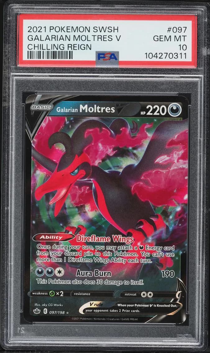 Galarian Moltres V, Sword & Shield Chilling Reign, PSA 10
