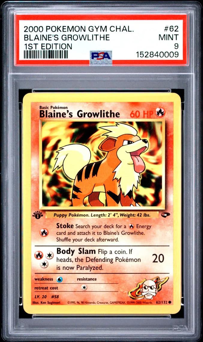 Blaine's Growlithe 1st Edition, Gym Challenge, PSA 9