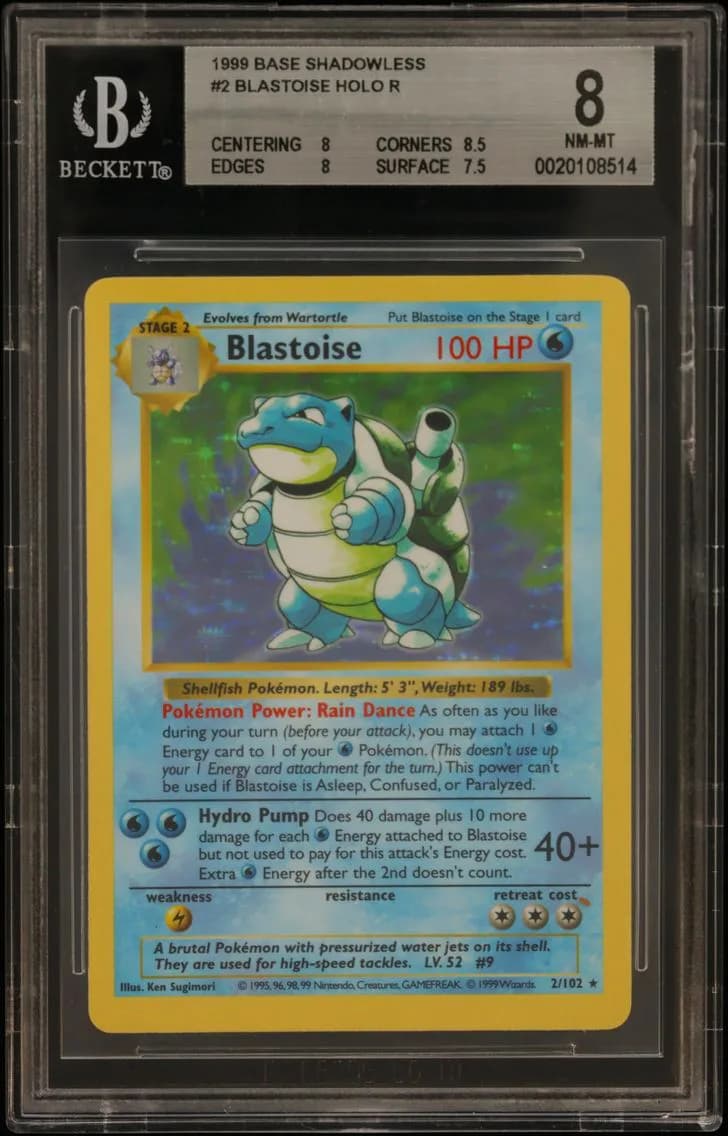 Blastoise HOLO R, Base Shadowless, BGS 