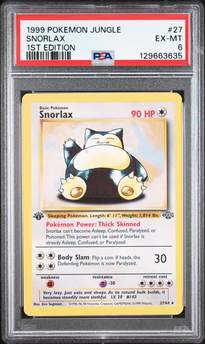 Snorlax 1st Edition, Jungle, PSA 6