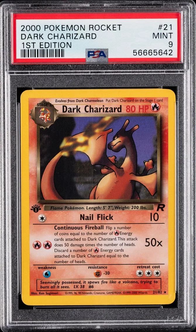 Dark Charizard 1st Edition, Rocket, PSA 9