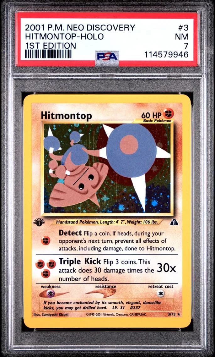 Hitmontop-Holo 1st Edition, Neo Discovery, PSA 7