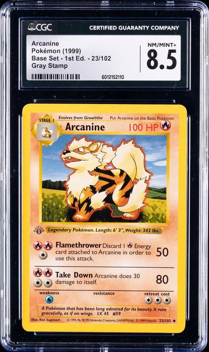 Arcanine U, Base Set - 1st Edition, CGC 8.5