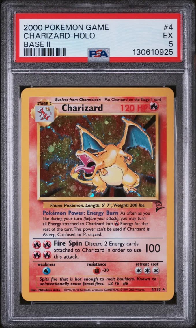 Charizard-Holo, Game Base II, PSA 5