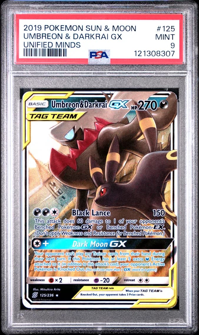 Umbreon & Darkrai GX, Sun & Moon Unified Minds, PSA 9