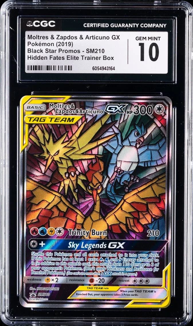 Moltres & Zapdos & Articuno GX, Black Star Promos - Sun & Moon, CGC 10