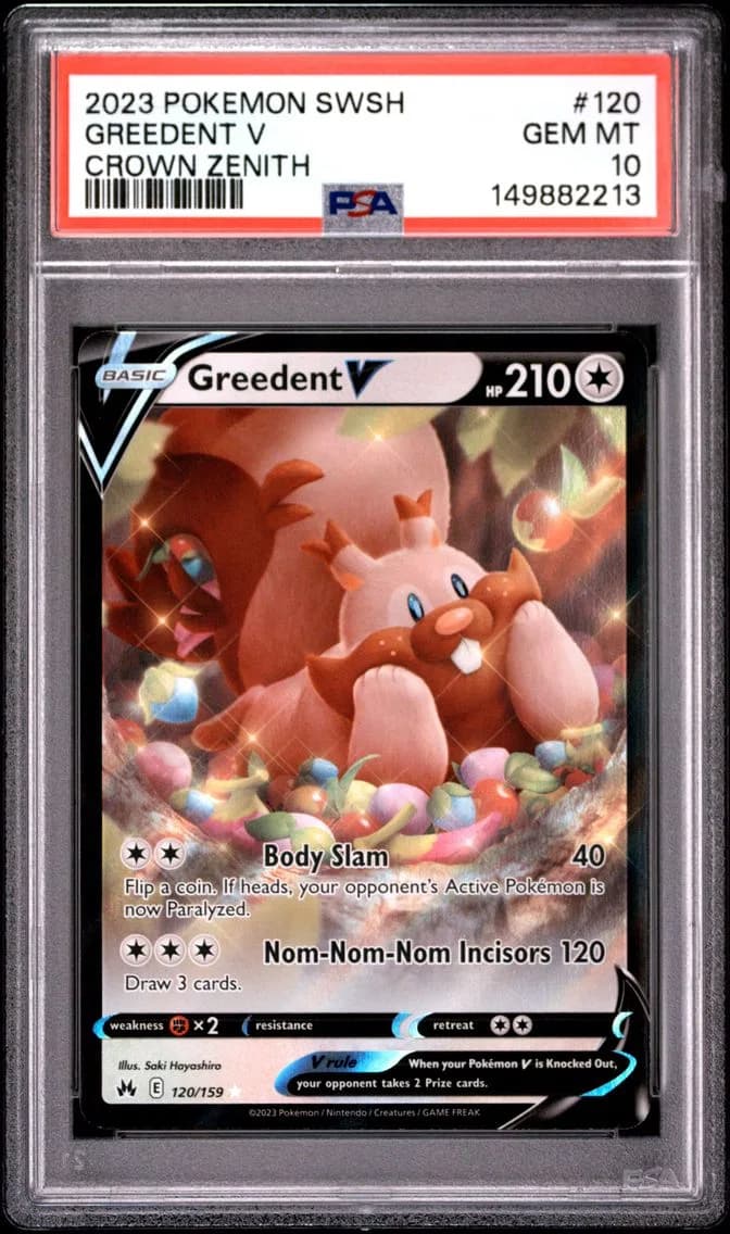 Greedent V, Sword and Shield Crown Zenith, PSA 10