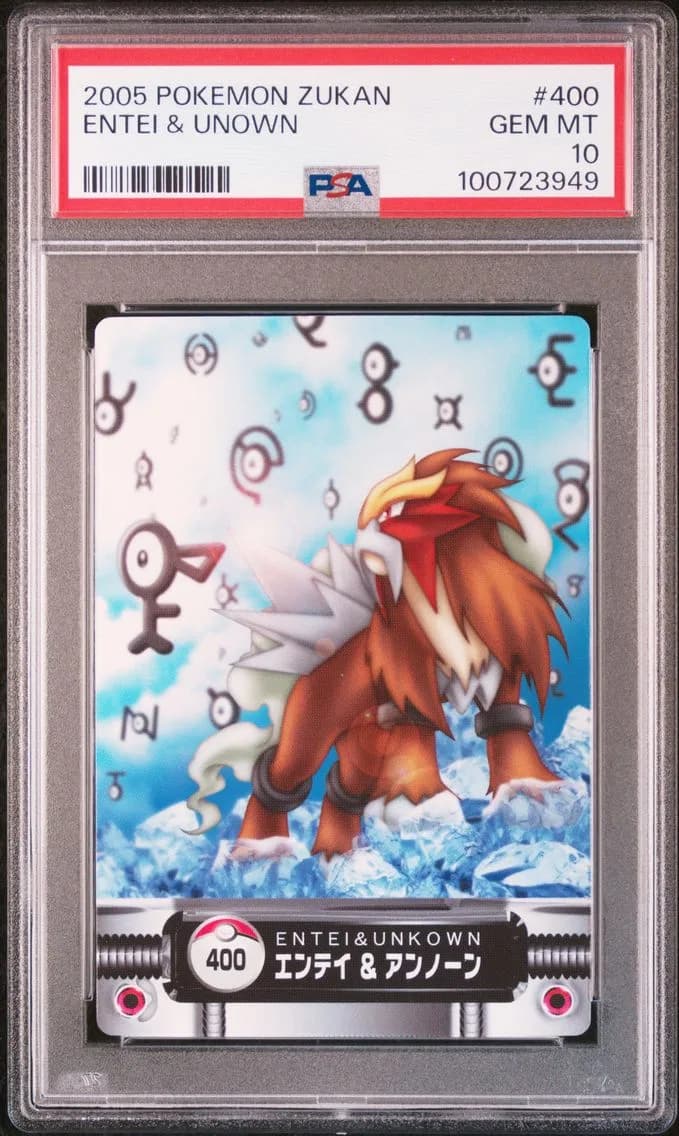 Entei & Unown, Carddass Pokemon Advanced Generation Zukan Card, PSA 10