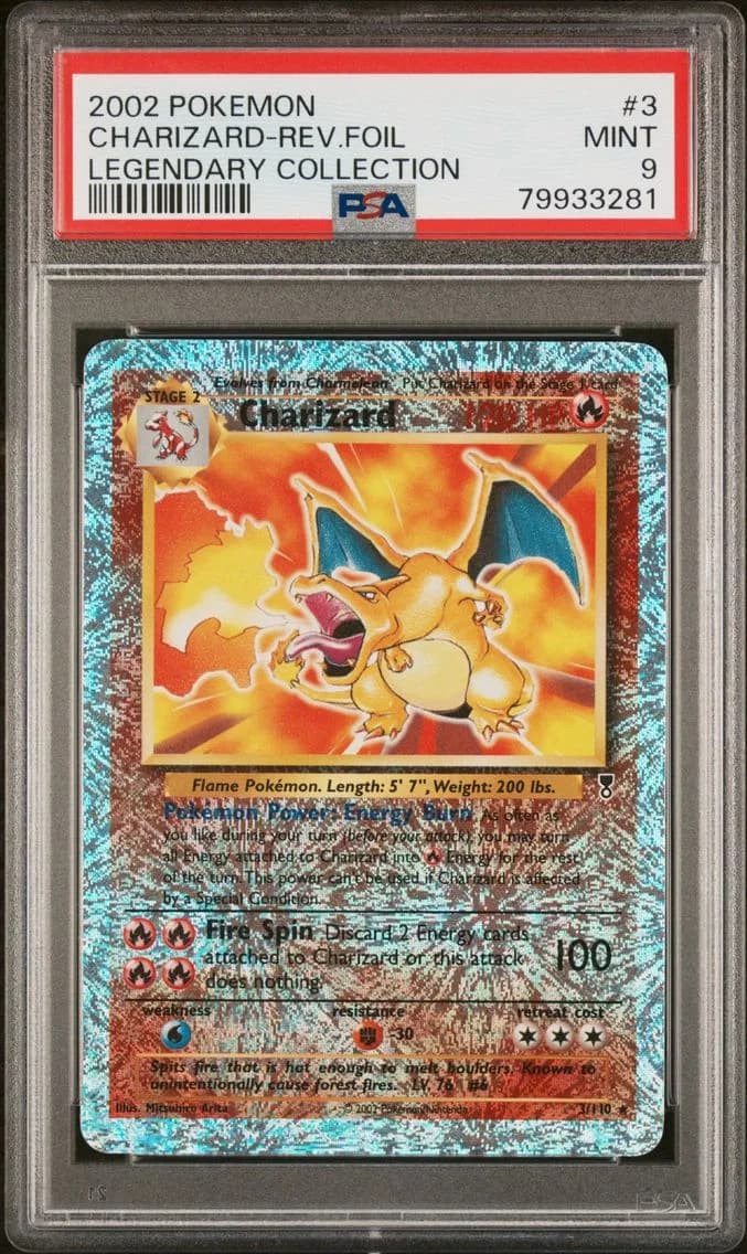 Charizard-Reverse Foil, Legendary Collection, PSA 9