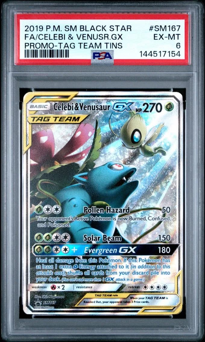 Celebi & Venusaur GX, SM Black Star Promo, PSA 6