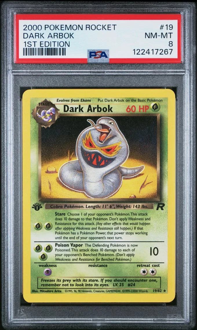 Dark Arbok 1st Edition, Rocket, PSA 8