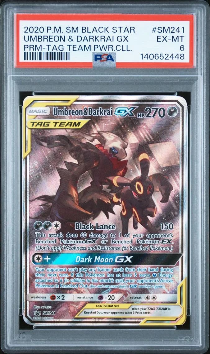 Umbreon & Darkrai GX, SM Black Star Promo, PSA 6