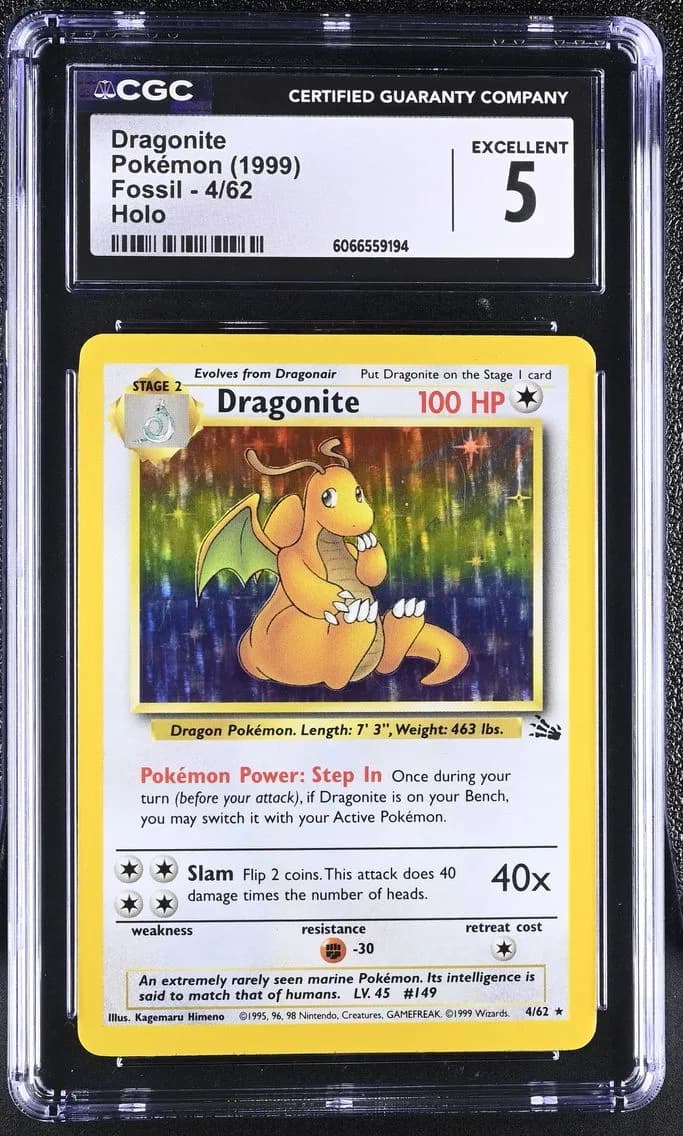 Dragonite, Fossil - Unlimited, CGC 5