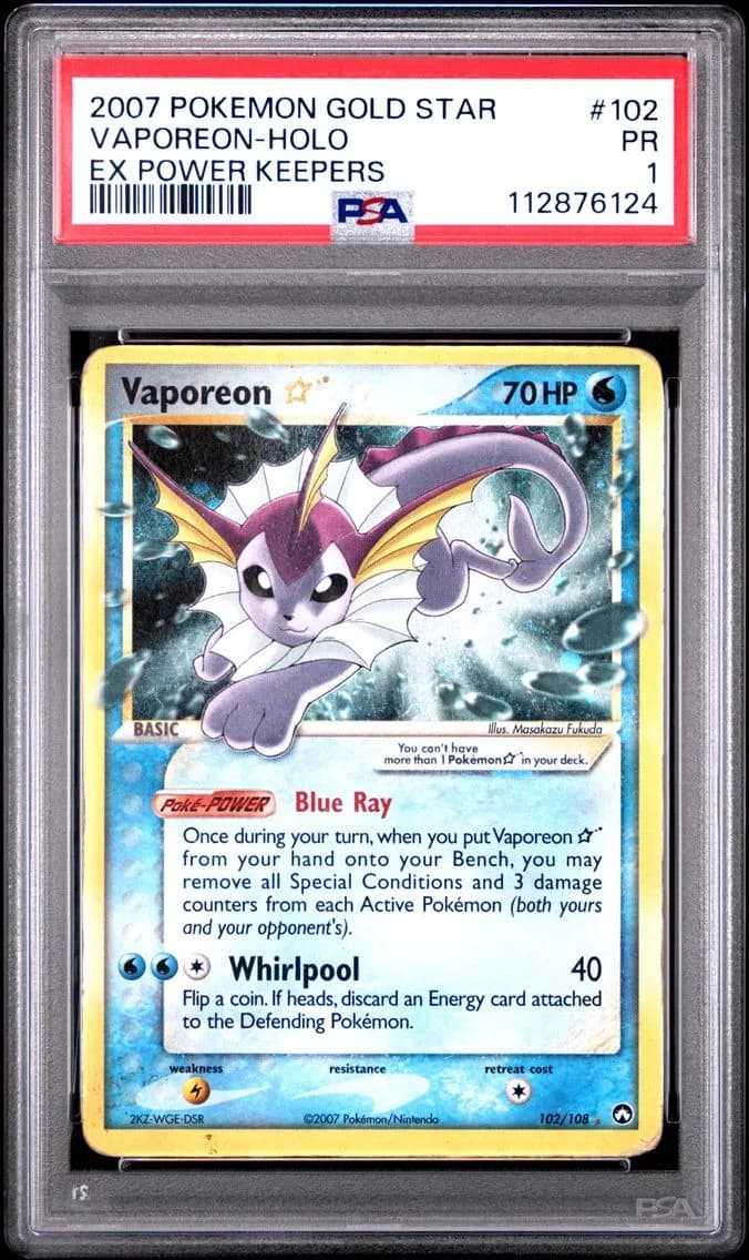 Vaporeon-Holo Gold Star, EX Power Keepers, PSA 1