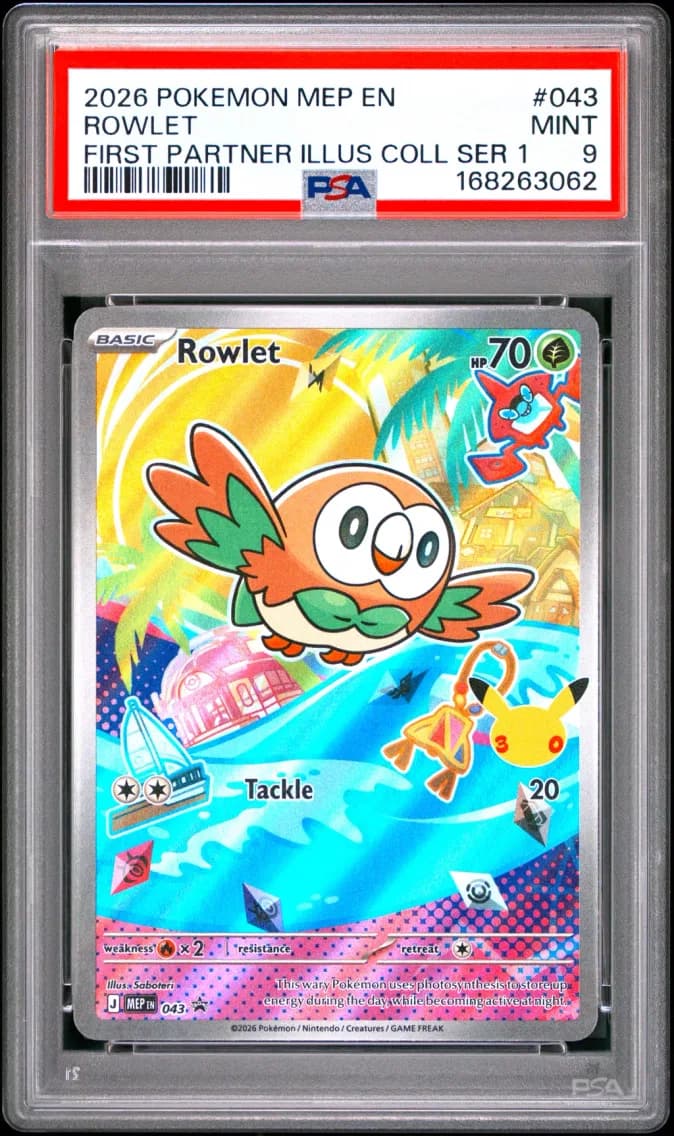 Rowlet, Me Black Star Promo, PSA 9