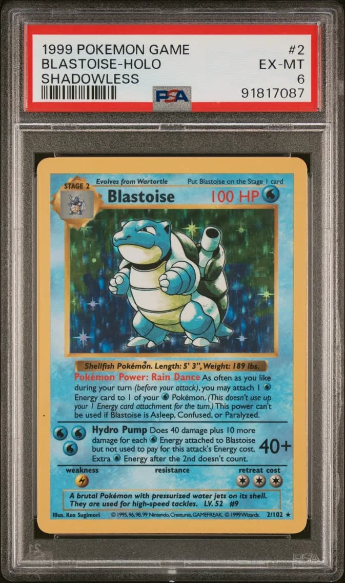 Blastoise-Holo Shadowless, Game, PSA 6