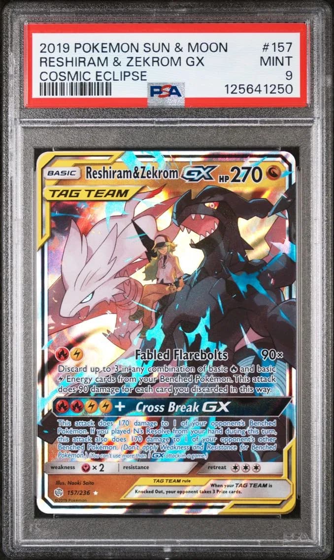 Reshiram & Zekrom GX, Sun & Moon Cosmic Eclipse, PSA 9
