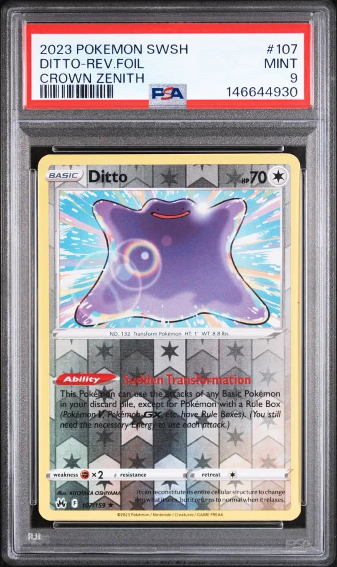 Ditto-Reverse Foil, Sword and Shield Crown Zenith, PSA 9