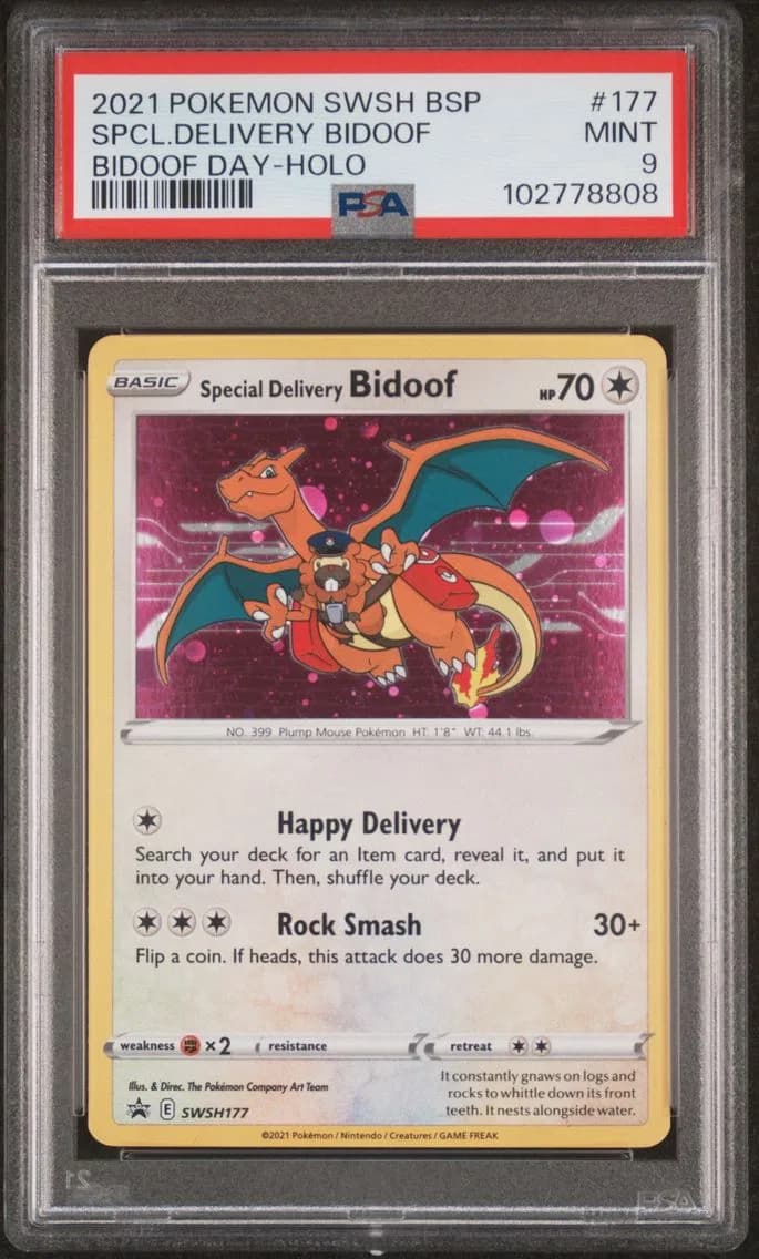 Special Delivery Bidoof-Holo, Swsh Black Star Promo, PSA 9
