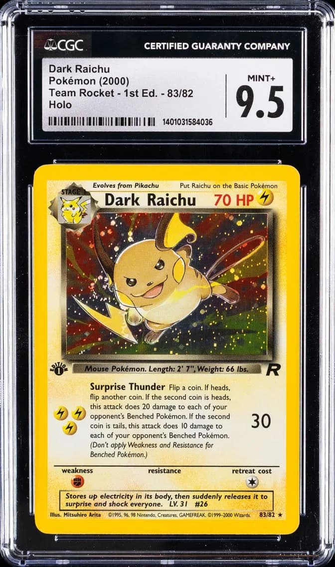 Dark Raichu-Holo 1st Edition, Team Rocket - 1st Edition, CGC 9.5