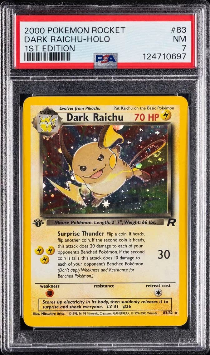Dark Raichu-Holo 1st Edition, Rocket, PSA 7