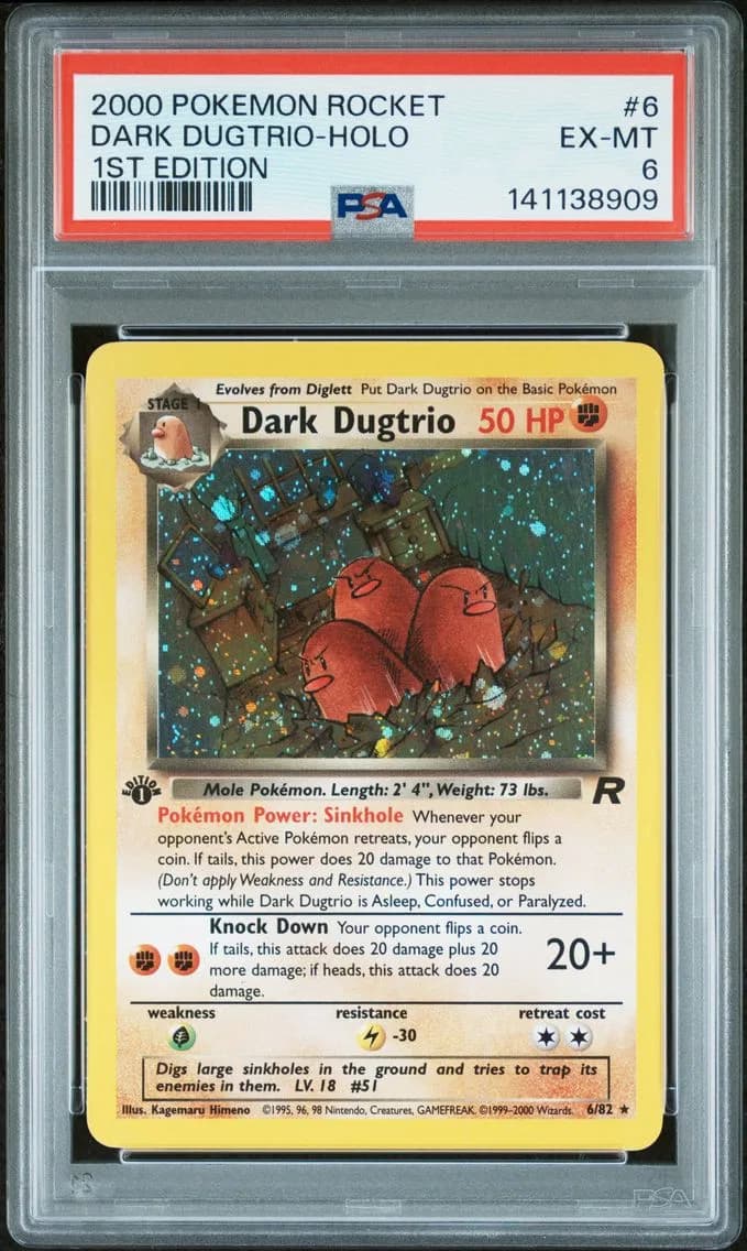 Dark Dugtrio-Holo 1st Edition, Rocket, PSA 6