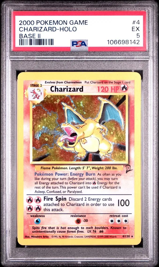 Charizard-Holo, Game Base II, PSA 5
