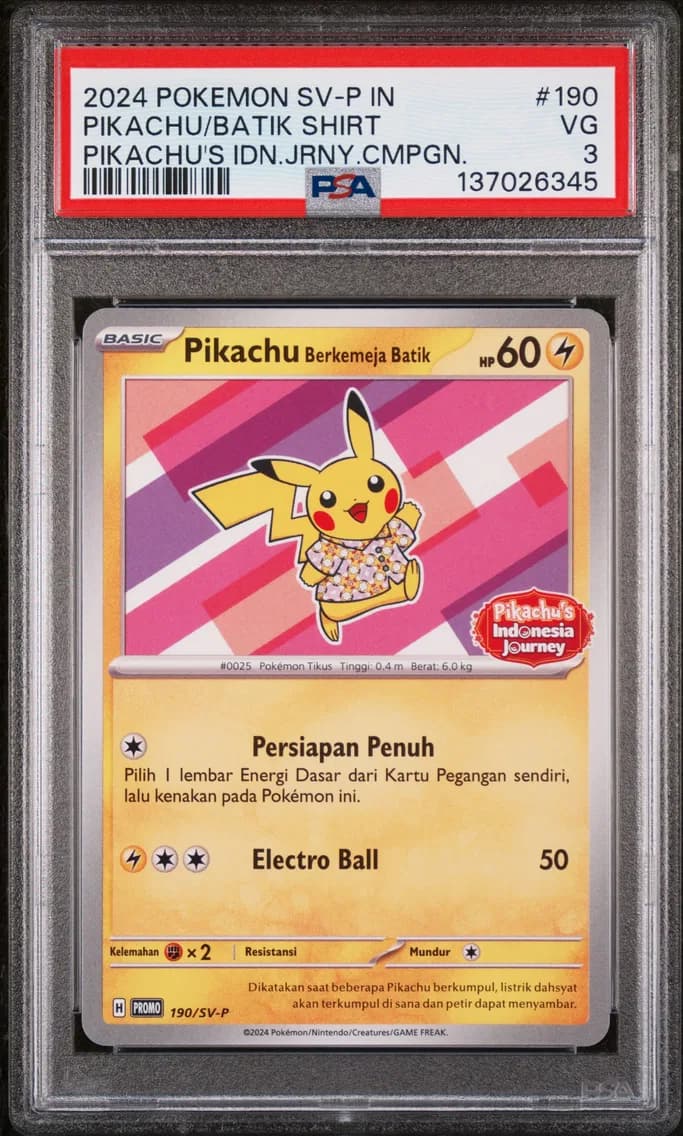 Pikachu in Batik Shirt, Indonesian SV-P Promo, PSA 3