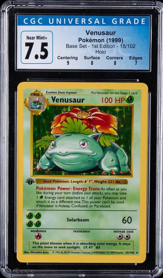 Venusaur-Holo 1st Edition, Base Set - 1st Edition, CGC 7.5
