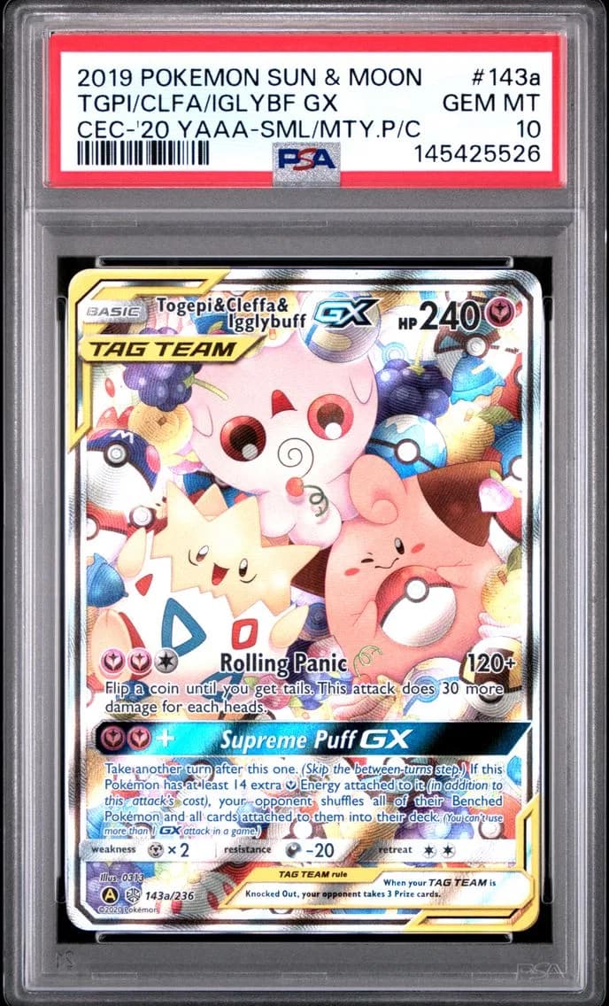Togepi & Cleffa & Igglybuff GX, Sun & Moon Cosmic Eclipse, PSA 10