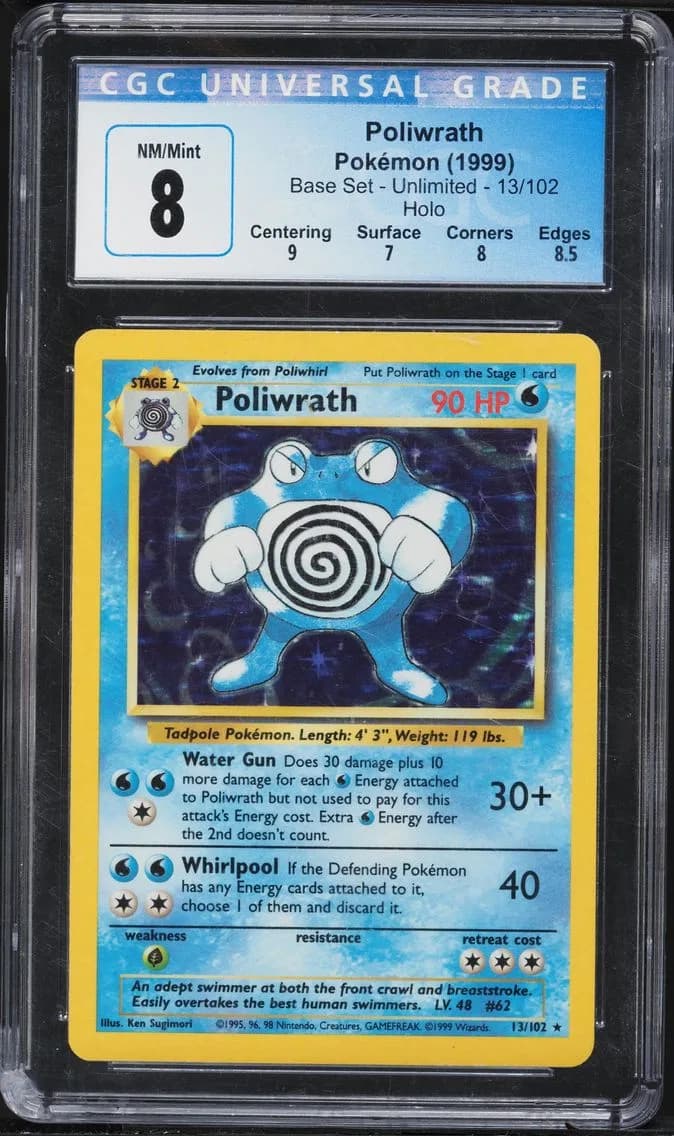 Poliwrath-Holo, Base Set - Unlimited, CGC 8