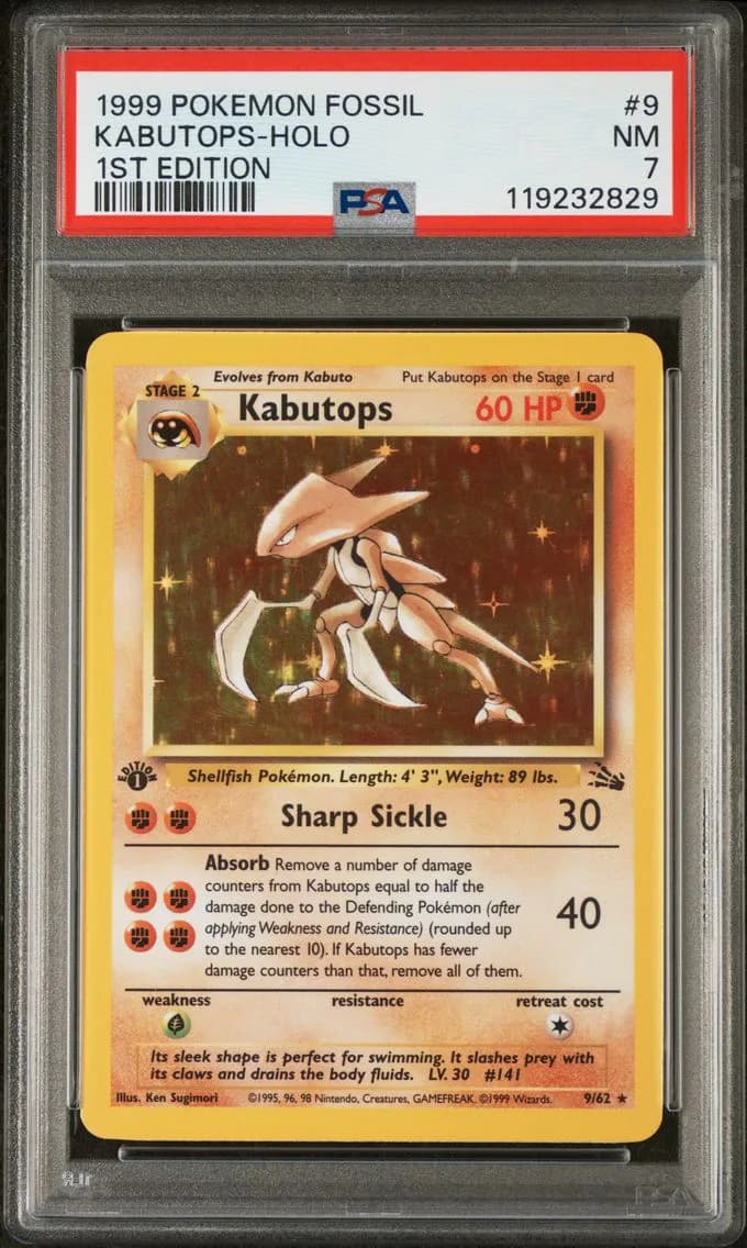 Kabutops-Holo 1st Edition, Fossil, PSA 7