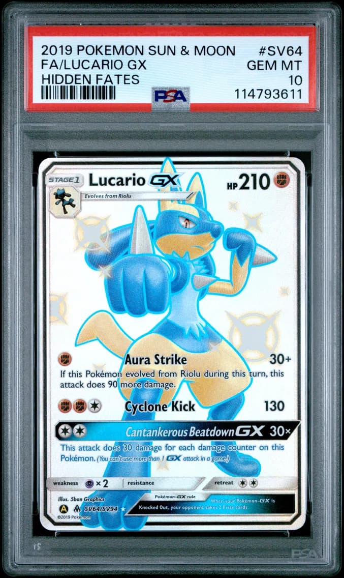 Lucario GX, Sun & Moon Hidden Fates, PSA 10