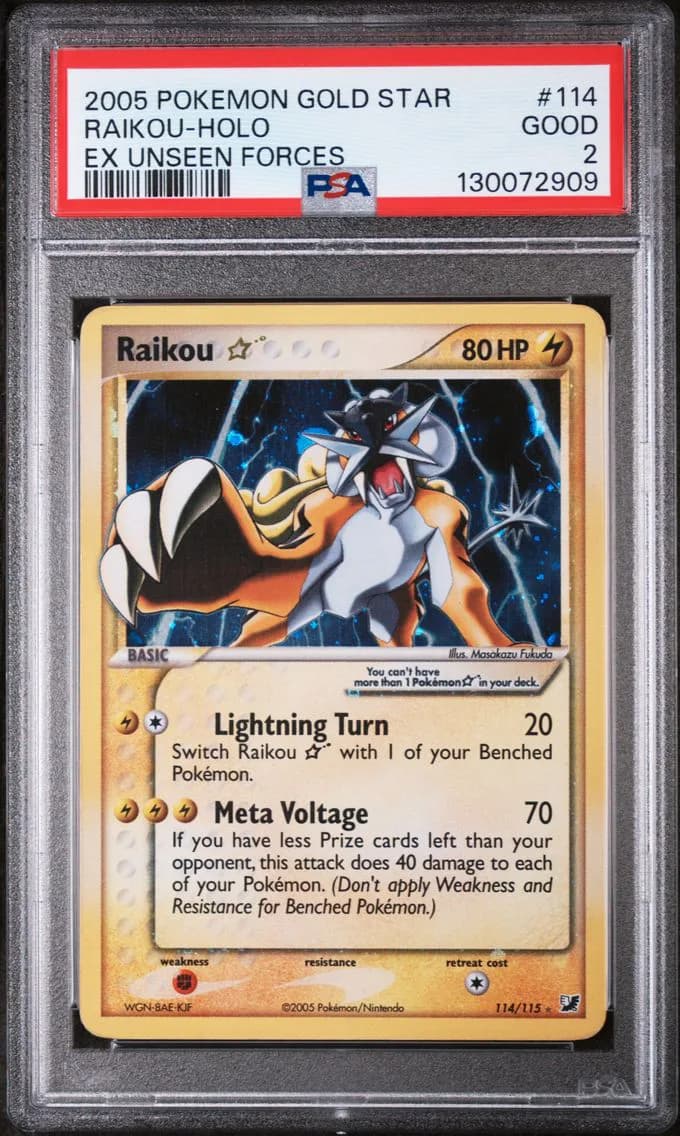 Raikou-Holo Gold Star, EX Unseen Forces, PSA 2