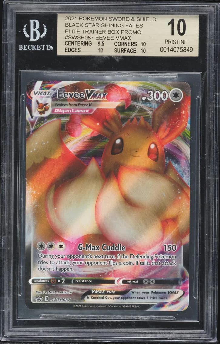 Eevee VMAX, Sword and Shield Black Star Shining Fates Elite Trainer Box Promo, BGS 10