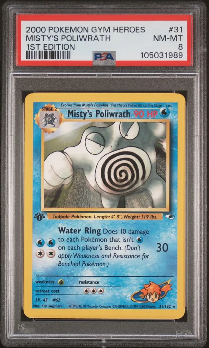 Misty's Poliwrath 1st Edition, Gym Heroes, PSA 8