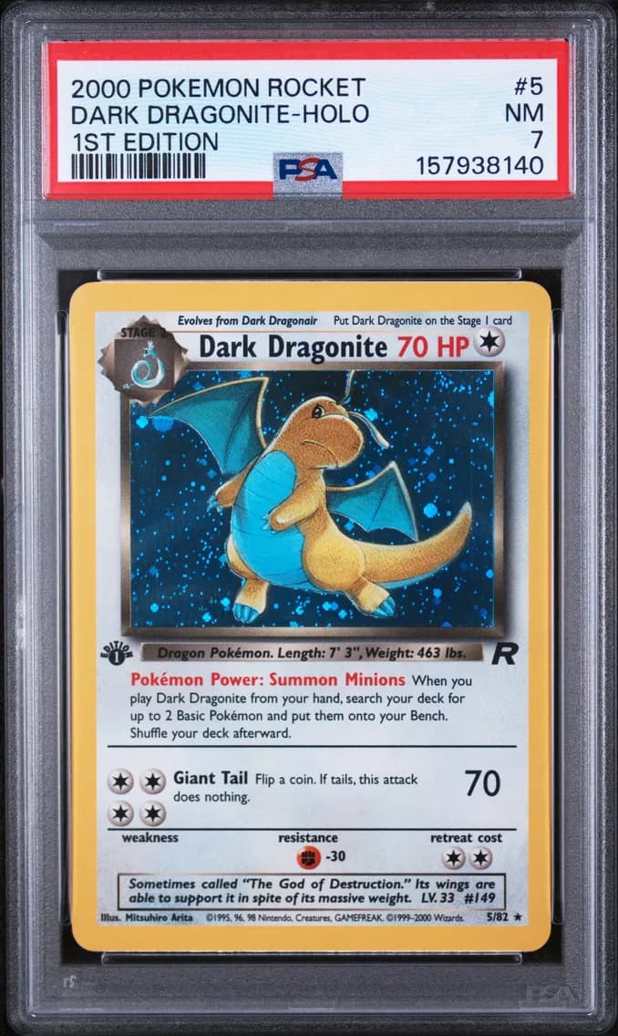 Dark Dragonite-Holo 1st Edition, Rocket, PSA 7