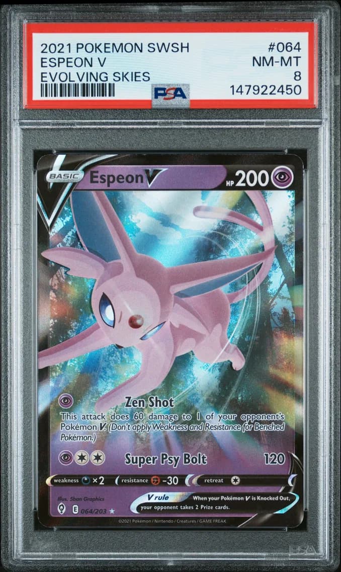 Espeon V, Sword & Shield Evolving Skies, PSA 8