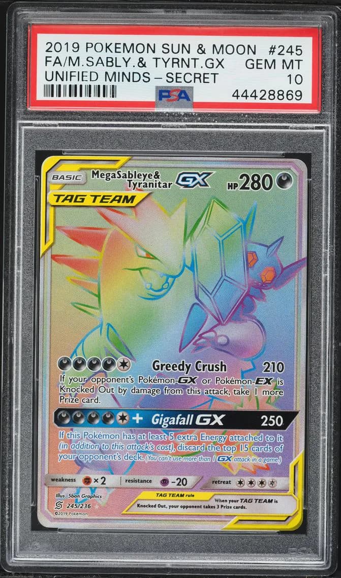 Mega Sableye & Tyranitar GX, Sun & Moon Unified Minds, PSA 10