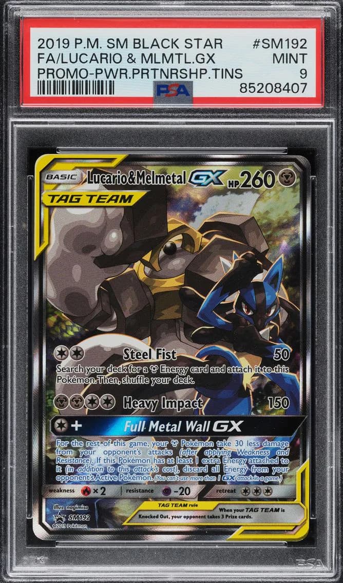 Lucario & Melmetal GX, SM Black Star Promo, PSA 9